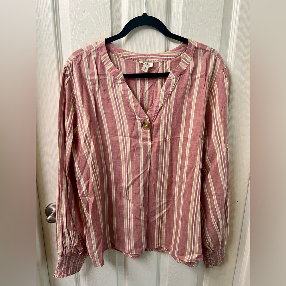 a.n.a Pink and Tan Striped Blouse